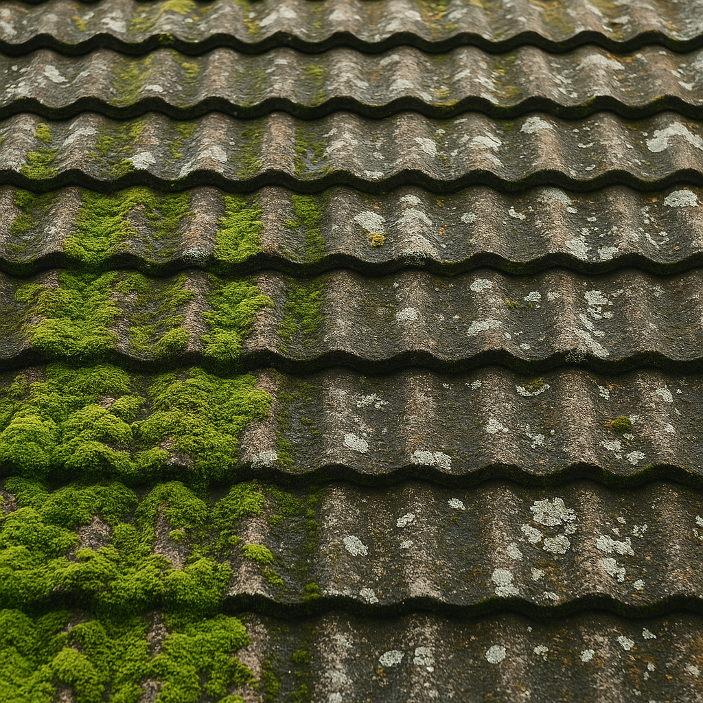 Softwash chemical clean & biocide being carried out on a Somerset roof